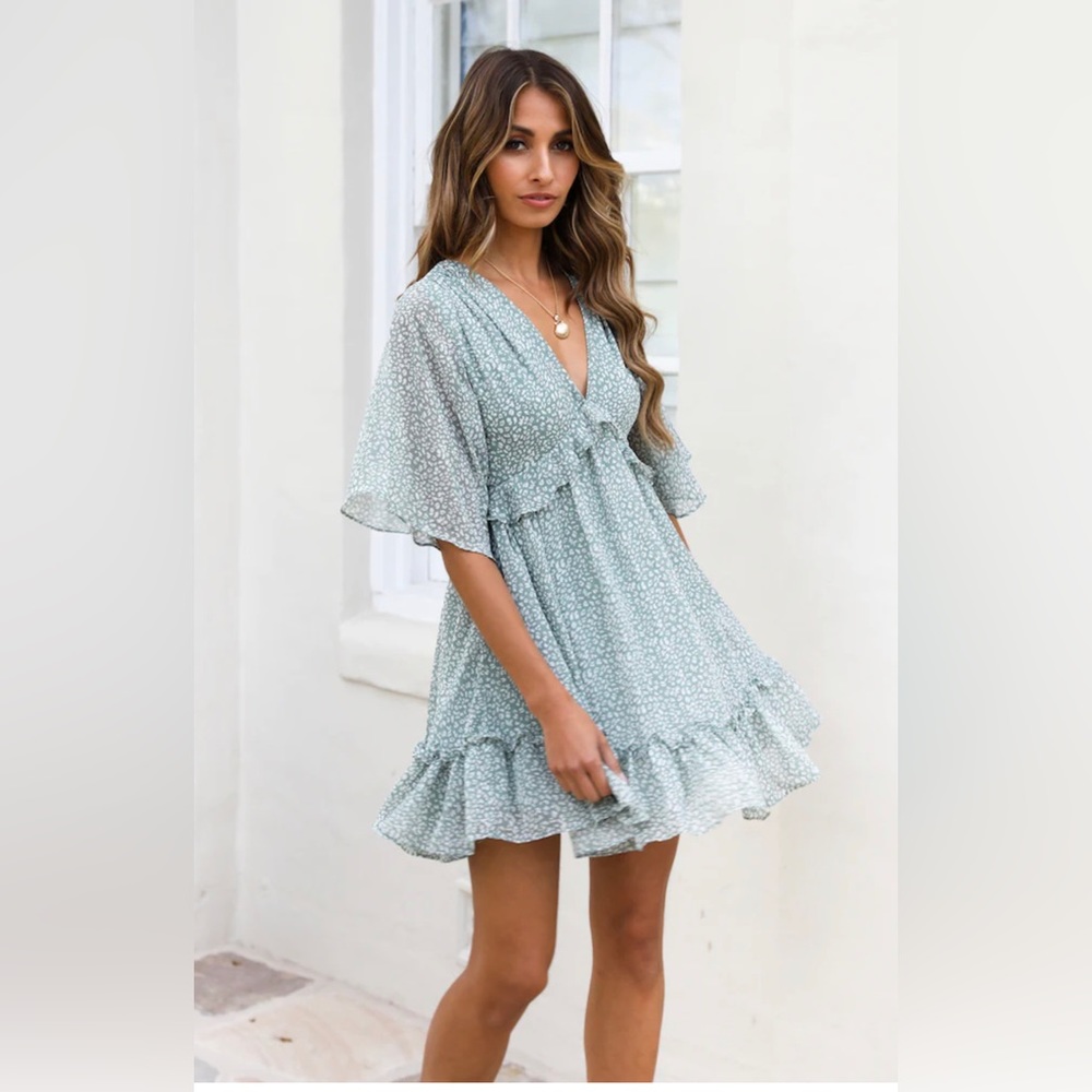 Selfie Leslie Sage Green Mini Ruffle Backless Dress